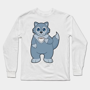 Wolf with Cup of Coffee Long Sleeve T-Shirt